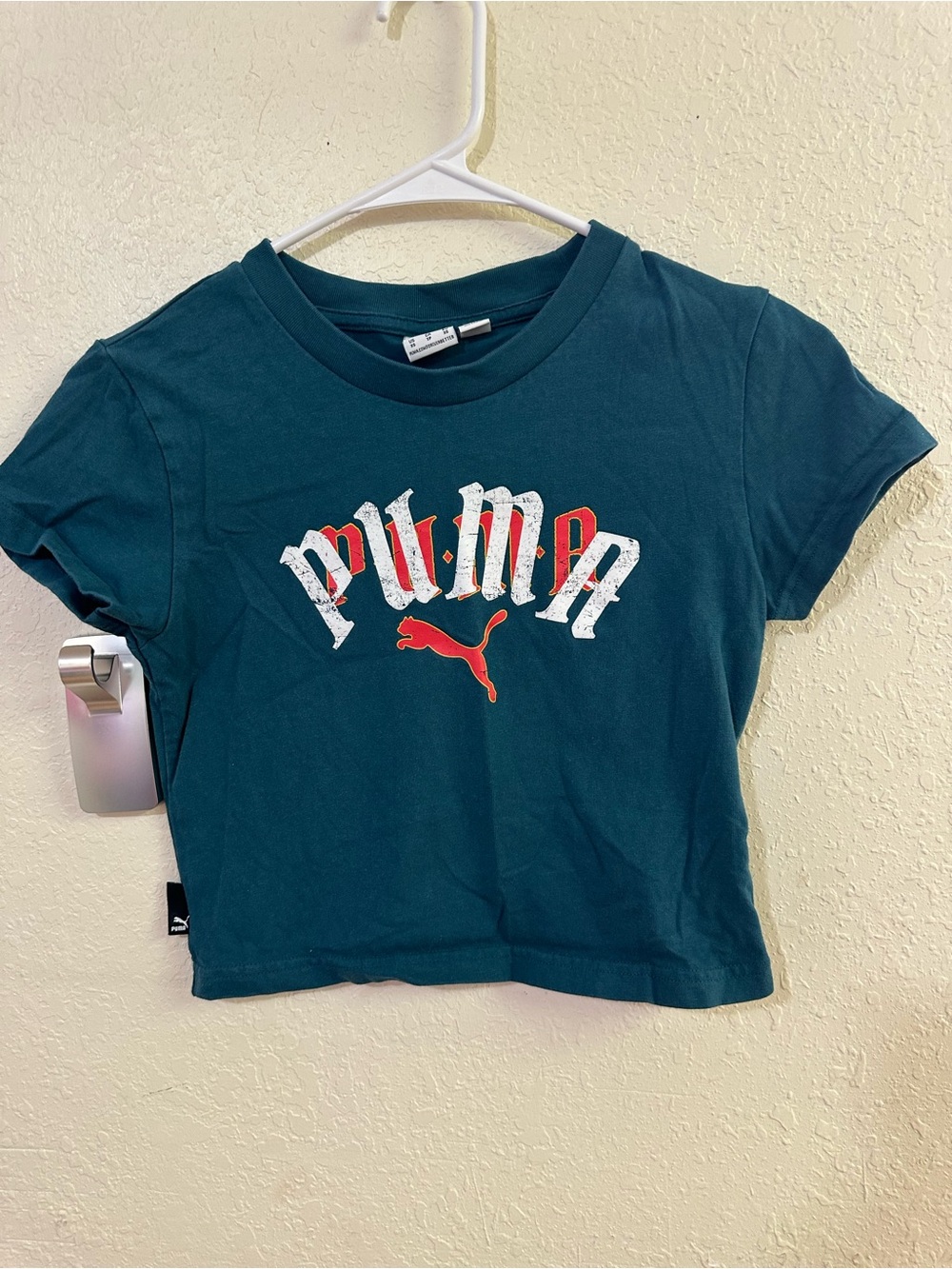 Puma Teal Crop Tee with Red & White Logo